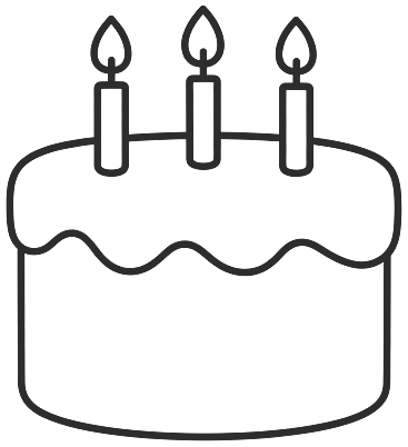 Step 3: Draw a curved line across the top for the cake surface, then stand three candles on it, each with a small flame.