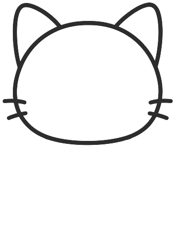 Step 2: Add two pointed triangle ears on top of the head and three short whisker lines on each side of the face.