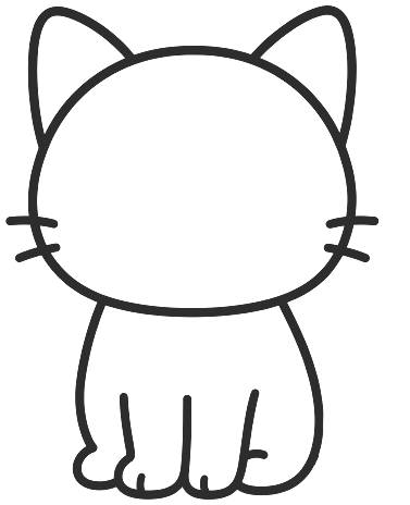 Step 3: Draw a small body under the head with four legs, adding two little toe lines on each front paw.