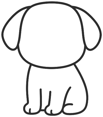 Step 3: Draw a rounded body below the head with four legs and small toe lines on each paw.
