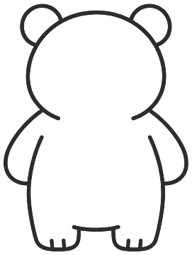 Step 3: Draw a tall rounded body below with two arms hanging at the sides and two feet with toe lines.