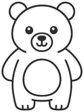 Step 4: Finish with two round eyes, a small muzzle with a nose and mouth, and a large oval tummy patch.