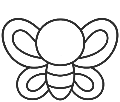 Step 3: Draw two rounded wings on each side of the body, then add three curved stripe lines across the body.