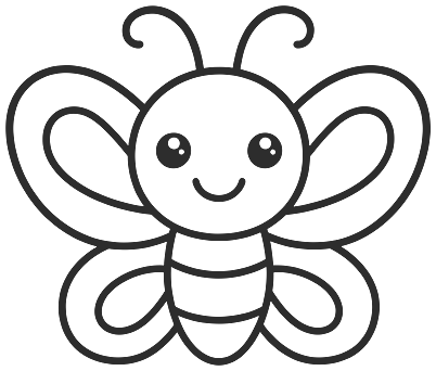 Step 4: Finish with two shiny eyes, a smiling mouth, two antennae with round tips and a small pointed stinger at the bottom.