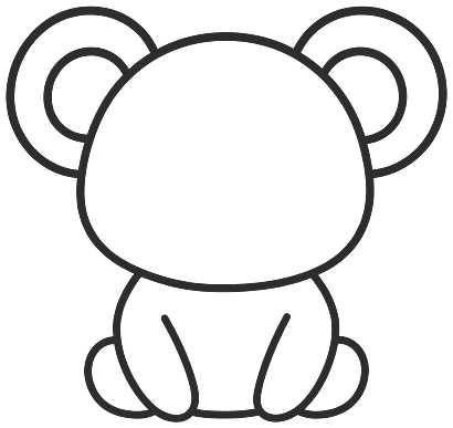 Step 3: Draw a rounded sitting body under the head with two short arms and two little feet at the bottom.